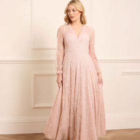 LEILA DOT V-NECK ANKLE GOWN - فستان