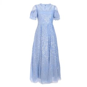 SCATTER DOT RN SS ANKLE GOWN  - فستان