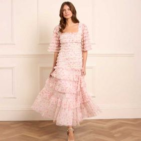 ROSE DITSY SHORT SLEEVE ANKLE GOWN - فستان