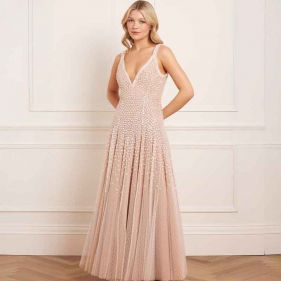 SEQUIN CASCADE CAMI PLUNGE GOWN  - فستان