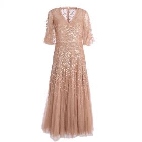 DAPPLED SEQUIN CAPE ANKLE GOWN  - فستان