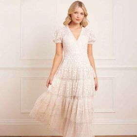 LAYERED LACE ANKLE GOWN  - فستان