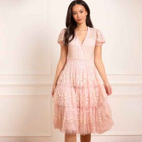 LAYERED LACE MIDAXI DRESS  - فستان