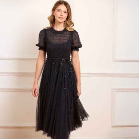 SEQUIN GISELLE SMOCKED BALLERINA DRESS  - فستان