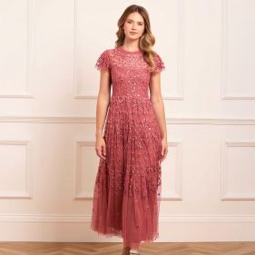 CLOVER SHORT SLEEVE ANKLE GOWN  - فستان