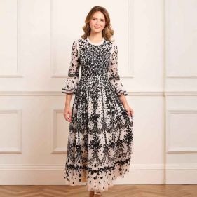 ADELINE ROUND NECK ANKLE GOWN  - فستان