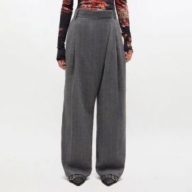 WOOL STRIPE MID WAIST PANTS  - بنطلونات