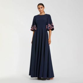 JERSEY LS FITTED GOWN WITH 3D FLOWERS - فستان