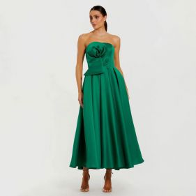 STRAPLESS MID DRESS 3D FLOWER - فستان