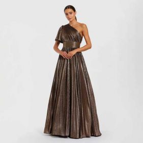 ONE SLDER PLEATED MTLC EVENING BALLGOWN - فستان