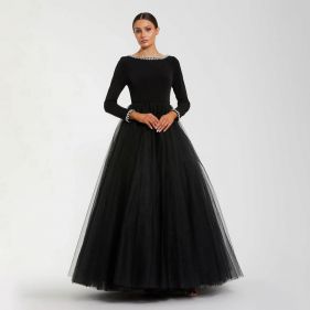 JERSEY LS BALLGOWN W TULLE SKIRT - فستان