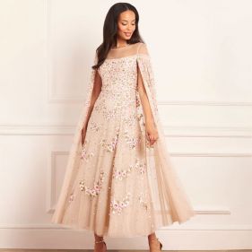 CRESCENT ROSES CAPE ANKLE GOWN  - فستان