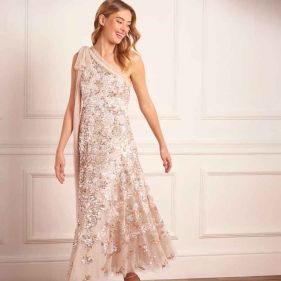 BAROQUE FLORAL ONE SLDR BOW ANKLE GOWN  - فستان