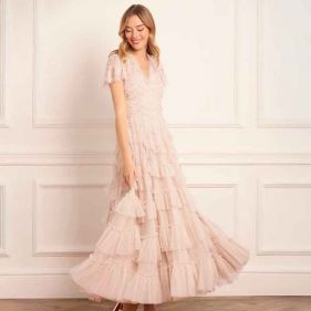 AVIANA V NECK GOWN  - فستان