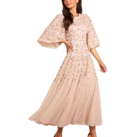 SYLVIA ROSE ROUND NECK ANKLE GOWN  - فستان