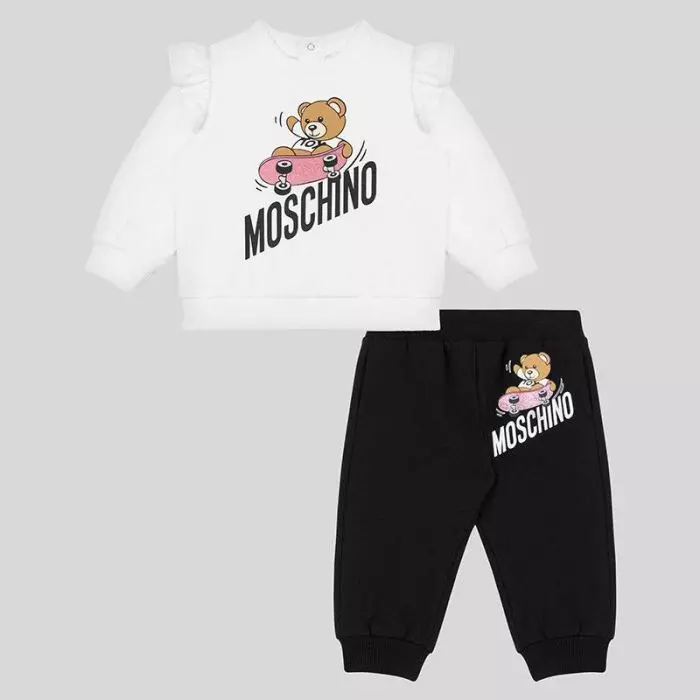 White Black Baby Girl Tracksuit by MOSCHINO Salam Stores