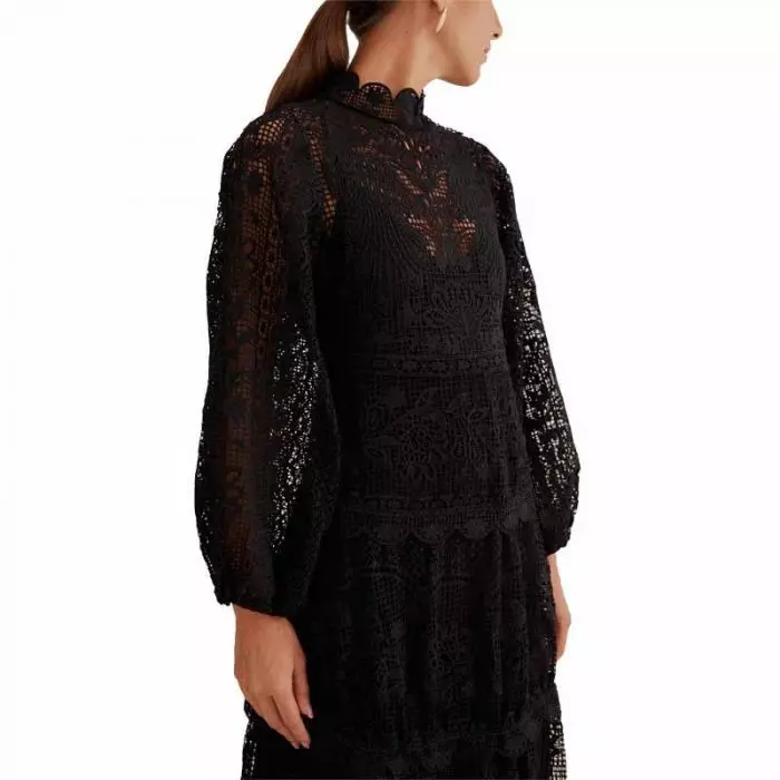 GUIPURE LONG SLEEVE MAXI DRESS -