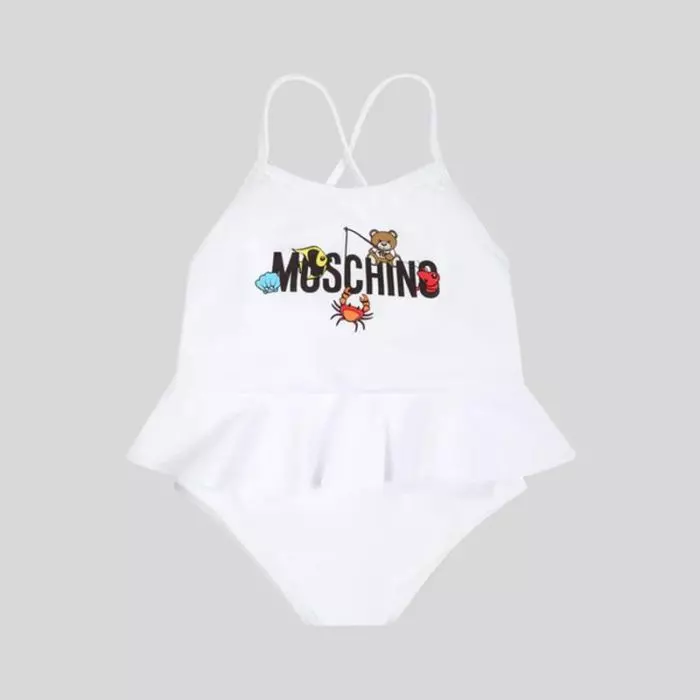 Optical White Baby Girl Swimsuit by Moschino Salam Stores